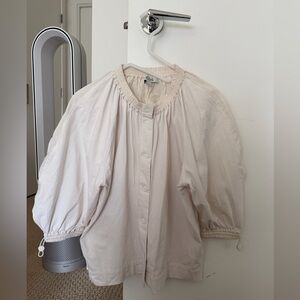 COS Cream Gathered-Neck Puff-Sleeve Blouse